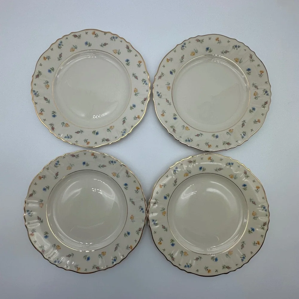 Syracuse China Suzanne Federal Shape Salad Plates Gold Rim Set of 4